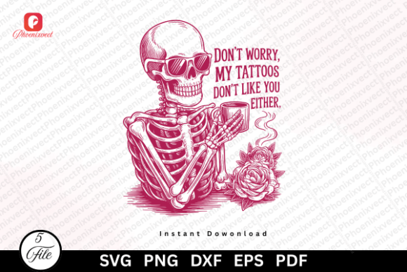 Funny Skeleton Tattoo Skull Coffee SVG Graphics and Illustrations