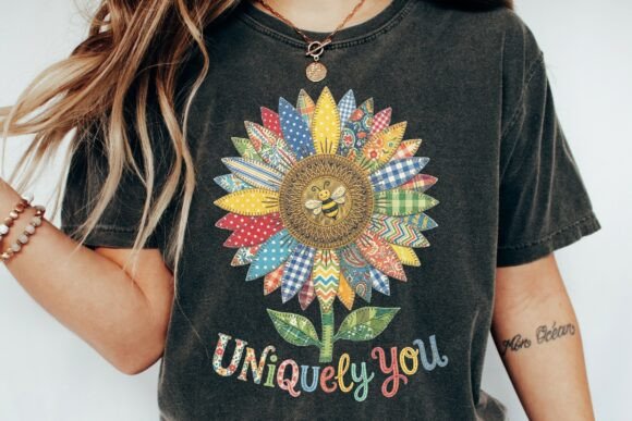Patchwork Sunflower Bee Svg Graphics for T-Shirt Designs
