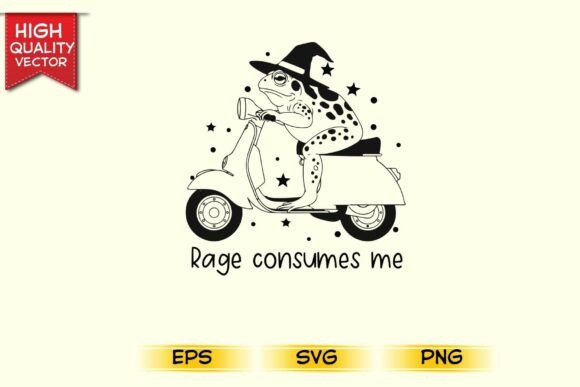Rage Consumes Me Funny Witch Toad Riding Graphics and T-Shirt Designs