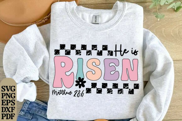 Retro He is Risen Easter PNG, Checkered Graphics for T-Shirt Designs